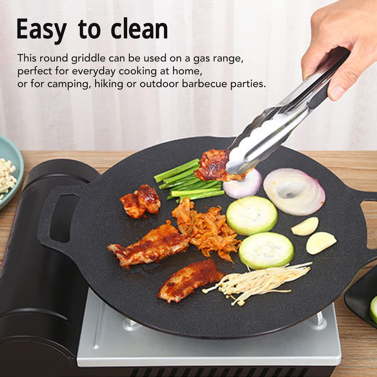 Korean Grill Pan,Korean Style BBQ Griddle Pan For Stove Top,Round Griddle with Non Stick 6 Layer Coating for Gas Cooker Round Double Handle BBQ Griddle(25cm)