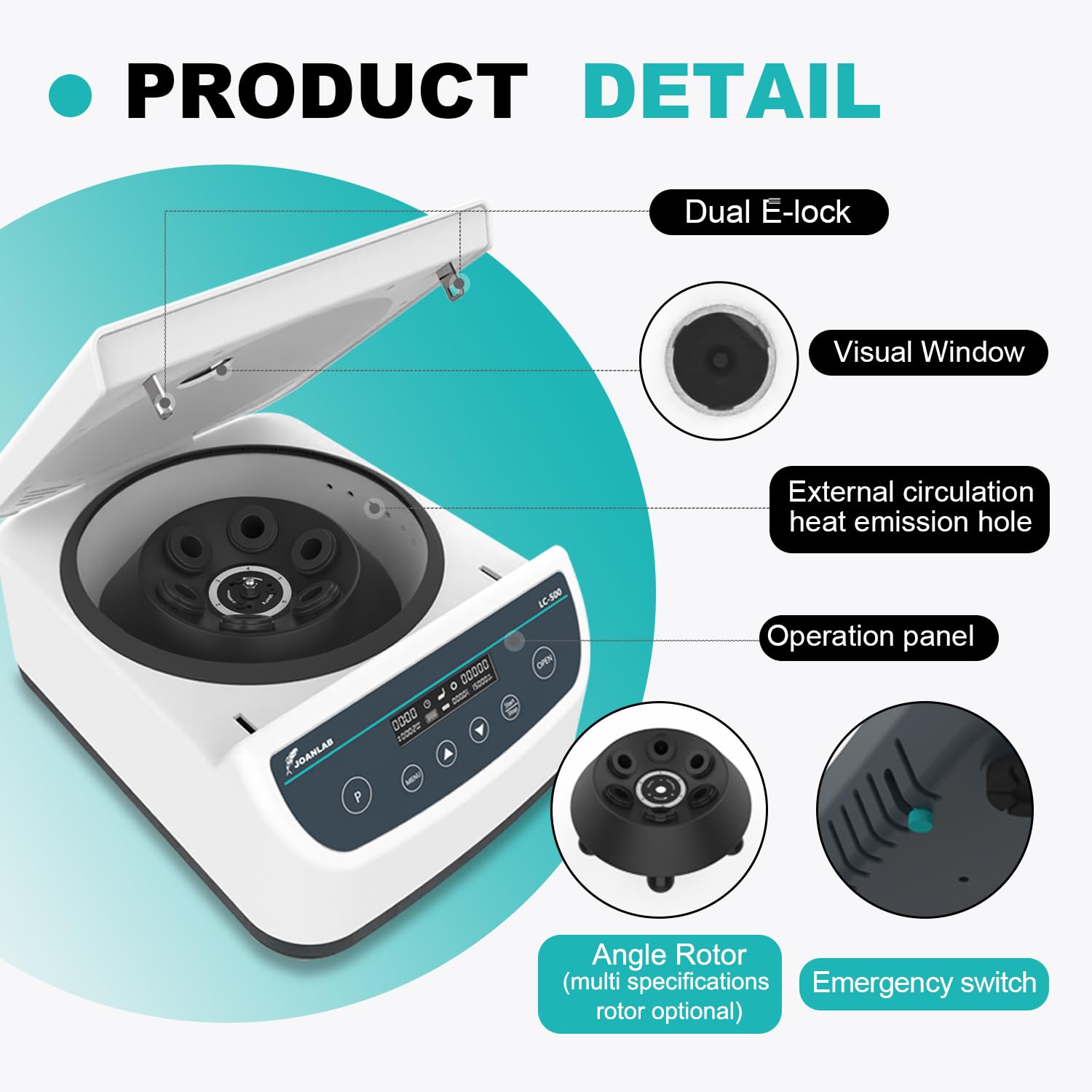 JOANLAB Centrifuge Machine 2ml/5ml/10ml/15ml/50ml x 6,Low Speed 500-4000rpm,2146xg RCF Lab Benchtop Centrifuges w/Timer