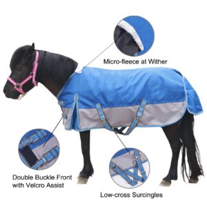 Gallopoff Mini Horse/Pony/Foal/Miniature Size 36"-51" Lightweight Waterproof & Breathable 1200 Denier Turnout Blanket with No Filling RoyalBlue 51"