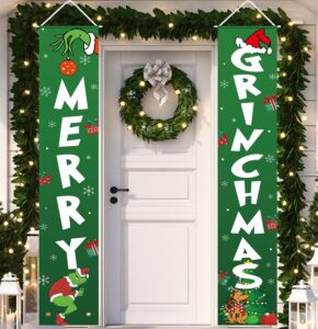 christmas decorations - christmas decor merry grinchmas banner - xmas porch door sign welcome banner for indoor outdoor wall home