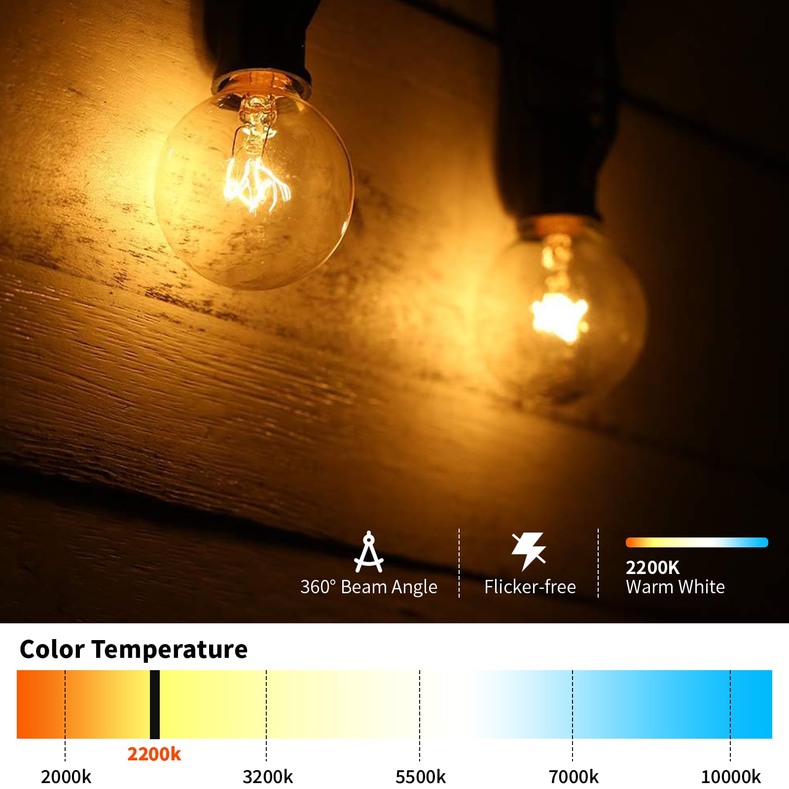 CYLYT 25-Pack G40 Replacement Light Bulbs, 5W Clear Globe Bulbs for Outdoor String Light (E12 / C7 Screw Base Sockets), Warm White 2200K, 20 Lumen, Dimmable