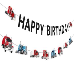 construction birthday banner, truck happy birthday banner garland for boys girls, heavy truck semi truck happy birthday banner for transportation theme birthday party baby shower