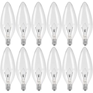 colwatt 12-pack e12 candle light bulbs 40w warm white 2500k, 380 lumen dimmable chandelier light bulbs for ceiling fan, pendants or outdoor, b10 clear candelabra base bulbs