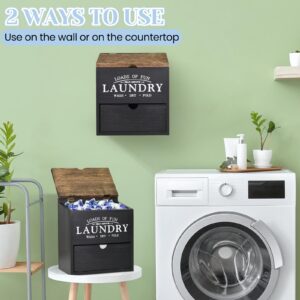 Dryer Sheet Container for Laundry Room Organization, Laundry Pods Container with Lid and Drawer, Laundry Detergent Dispenser Organizer Box, Wood Dryer Sheet Holder for Laundry Room Decor (Black)