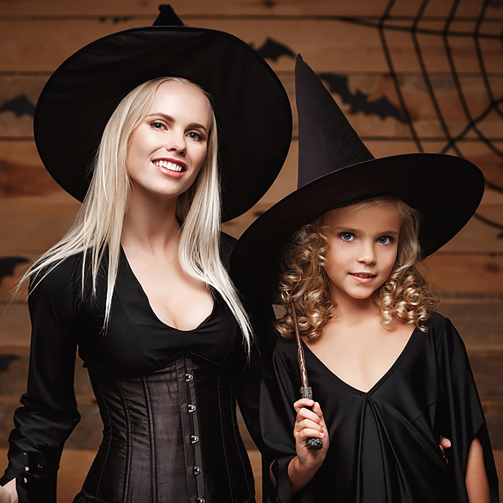 2 Pack Halloween Black Witches Hat Witch Hats Hanging Witch Hats with Hanging Rope for Halloween Party Decorations