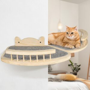 Cat Wall Shelves, Cat Shelves and Perches for Wall, Wood Cat Shelves Wall Mount, Cat Wall Furniture with 3 Cat Wall Steps Cat Scratch Post, Burlywood Indoor Cat Climbing Shelf for Living Room, Bedroom