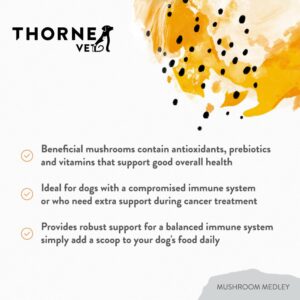 ThorneVet Mushroom Medley for Dogs - Immune System Support Plus Antioxidants - with Reishi, Turkey Tail, Cordyceps, Maitake, and Chaga Mushrooms - Support for Dogs Having Cancer Treatment - 120 Scoops