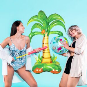 52 Inches Large Inflatable Standing Palm Tree Balloons, Green Blow Up Foil Mylar Coconut Tree Balloons for Birthday Baby Shower Decorations Hawaiian Luau Aloha Tropical Summer Beach Party Supplies