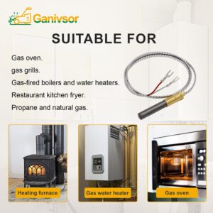 Ganivsor 36" Thermopile Generators 750 Millivolt Thermopile Q313A for Gas Water Heater/Fireplace/Gas Fryer/Oven, 750 Temperature Resistance Cluster Thermocouple for Fireplace (36" Aluminum)