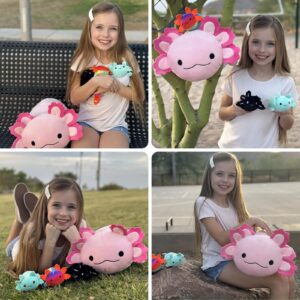 MaoGoLan 4Pcs Giant Axolotl Plush with 3 Babies Inside-23.5" Large Ultra Soft Axolotl Stuffed Animals Throw Pillow-Squishy Plush Collection Gift for Axolotl Lover,Kids,Teens