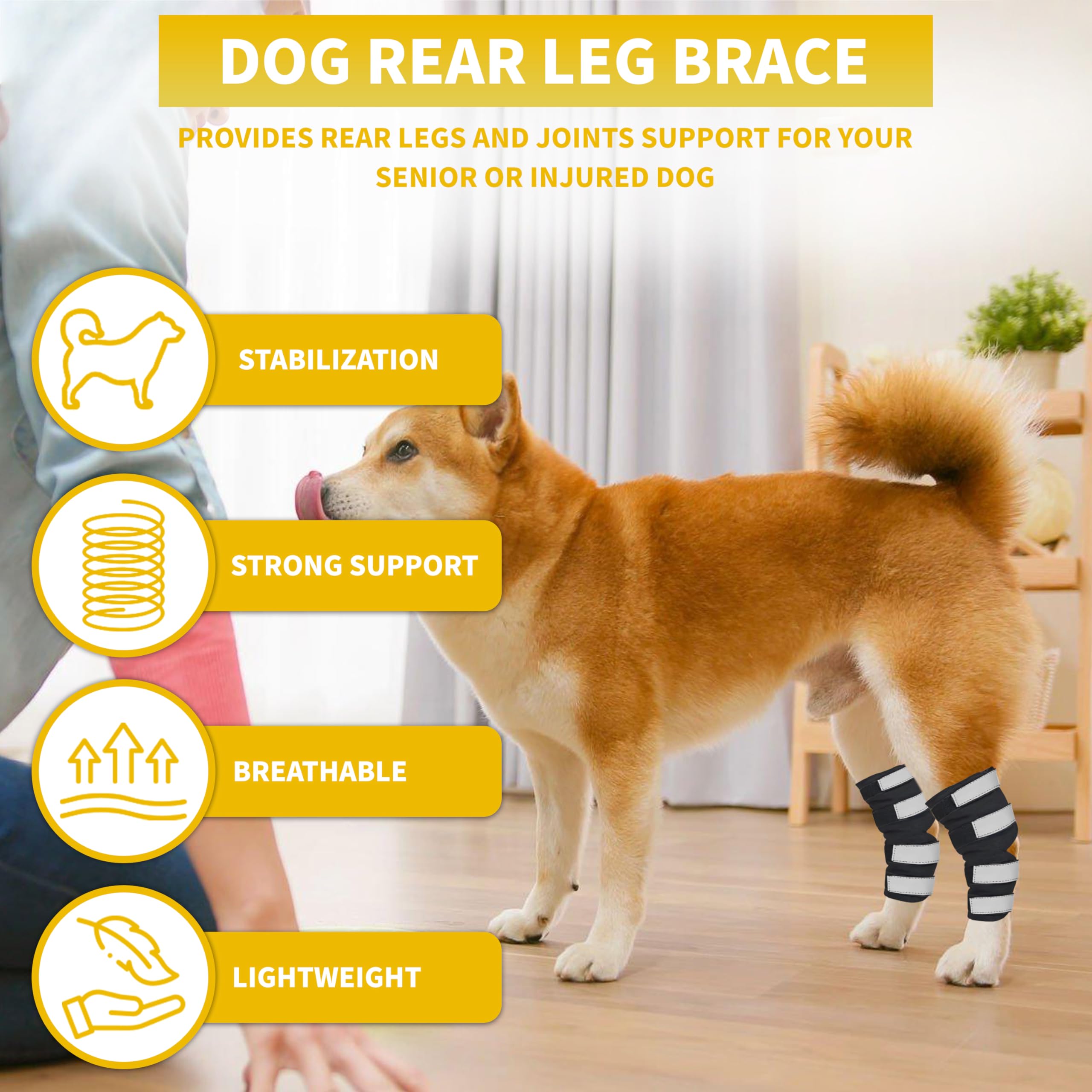 AGON Dog Hock Brace Supportive Pair Hock Joint Brace with Metal Strings and Reflective Wraps Compression Straps Canine Back Leg Protects Wounds. Heals Injuries Sprains Loss Stability by Arthritis