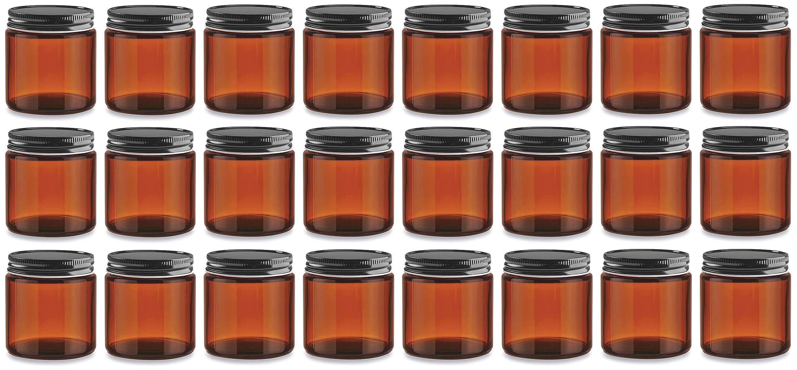 North Mountain Supply 4 Ounce Amber Glass Straight Sided Mason Canning Jars - with 58mm Black Metal Lids - Case of 24