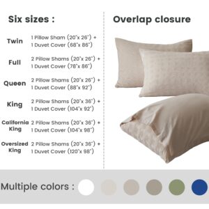 BISELINA 100% Cotton Duvet Cover Set Waffle Weave 3PCS (1 Comforter Cover, 2 Pillow Shams) Reversible Soft Skin-Friendly Breathable Shabby Chic Bedding for All Season - Khaki, Queen Size