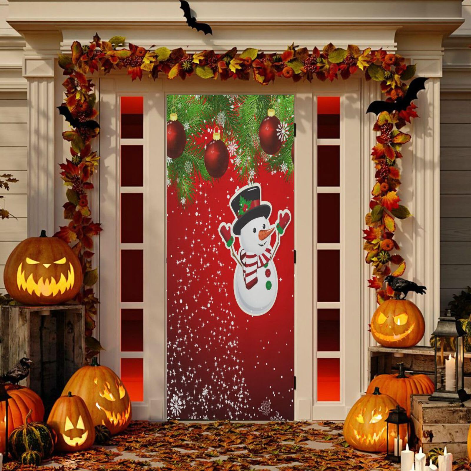 Wajiw Christmas Balls Door Cover Washable High Elastic Fabric Front Door Cover for Festive Party Home Decor,36x83Inch