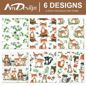 AnyDesign 12Pcs Woodland Creature Wrapping Paper Woodland Animal Eucalyptus Gift Wrap Paper Folded Flat Forest Theme Art Paper for Birthday Baby Shower DIY Crafts Gift Wrapping, 19.7 x 27.6 Inch