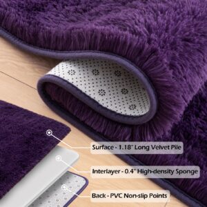 Maxsoft M Fluffy Shag Bedroom Rug, 4x6 Feet Purple Area Rugs for Living Room Nursery Bedside, Fuzzy Plush Dorm Rug for Girls Kids, Furry Carpet for Indoor Modern Soft Home Decor