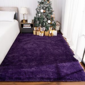 maxsoft m fluffy shag bedroom rug, 4x6 feet purple area rugs for living room nursery bedside, fuzzy plush dorm rug for girls kids, furry carpet for indoor modern soft home decor