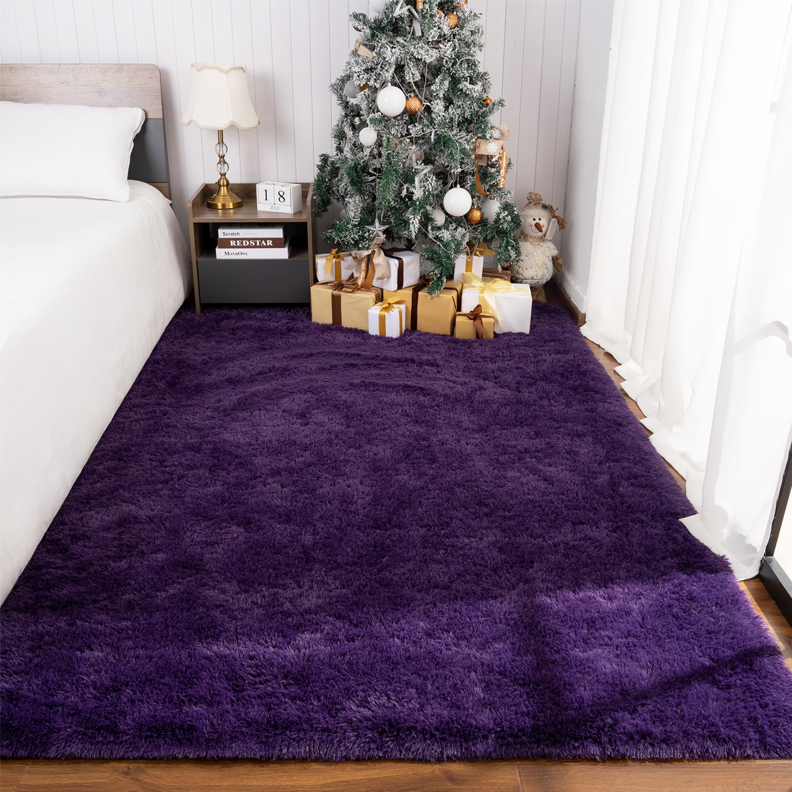 Maxsoft M Fluffy Shag Bedroom Rug, 4x6 Feet Purple Area Rugs for Living Room Nursery Bedside, Fuzzy Plush Dorm Rug for Girls Kids, Furry Carpet for Indoor Modern Soft Home Decor