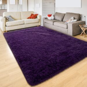 Maxsoft M Fluffy Shag Bedroom Rug, 4x6 Feet Purple Area Rugs for Living Room Nursery Bedside, Fuzzy Plush Dorm Rug for Girls Kids, Furry Carpet for Indoor Modern Soft Home Decor