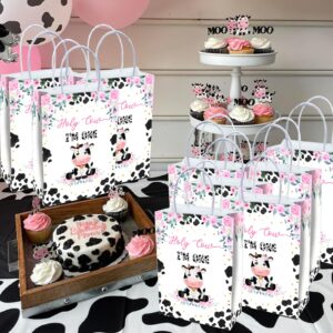 Tyndallrays 16 Pieces Holy Cow I'M ONE First Birthday Party Favors Bags,Holy Cow 1st Birthday Gift Snacks Treat Candy Party Favors Bags with Handles for Girls Boys 1st Birthday Party Decorations