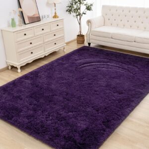 Maxsoft M Fluffy Shag Bedroom Rug, 4x6 Feet Purple Area Rugs for Living Room Nursery Bedside, Fuzzy Plush Dorm Rug for Girls Kids, Furry Carpet for Indoor Modern Soft Home Decor