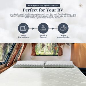 Short Queen RV Mattress - 6 Inch Cool Comfort Foam & Spring Hybrid Mattress with Breathable Organic Cotton Cover - Quilted Soft Tight Top - Rolled in a Box - Oliver & Smith