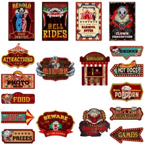 harloon 18 pcs circus party signs halloween circus sign decor circus carnival posters circus theme cutouts vintage circus party decoration for halloween birthday greatest showman themed party supplies