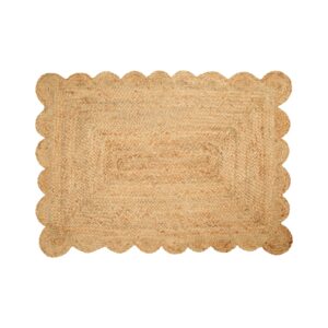 Hand Woven Area Rug Braided Jute Scalloped Border, Decor Collection Classic Quality Made for Living Room, Kitchen, 2x3' - Natural