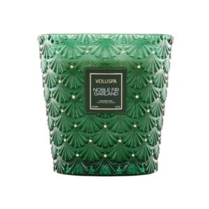 voluspa noble fir garland, 3 wick hearth candle, 38 oz, 80 hour burn time, coconut wax blend, christmas scented candles for home, poured in the usa