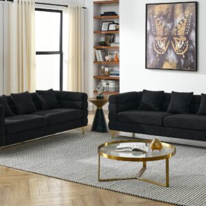 Comfy 3 Seater Sofa, 81-inch Oversized Boucle Couch with Deep Seat Design, Upholstered Sofa Couch with 2 Pillows, Modern Living Room Sofa with Stylish Metal Legs for Office, Waiting Room, Black Teddy