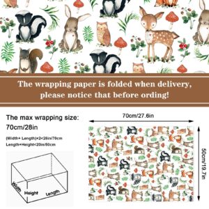 AnyDesign 12Pcs Woodland Creature Wrapping Paper Woodland Animal Eucalyptus Gift Wrap Paper Folded Flat Forest Theme Art Paper for Birthday Baby Shower DIY Crafts Gift Wrapping, 19.7 x 27.6 Inch