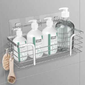 heguanrong shower caddy,shower organizer for bathroom with 2 hooks，sus304 stainless steel，shower shelves for inside shower,rustproof bathroom shelf，no drilling.