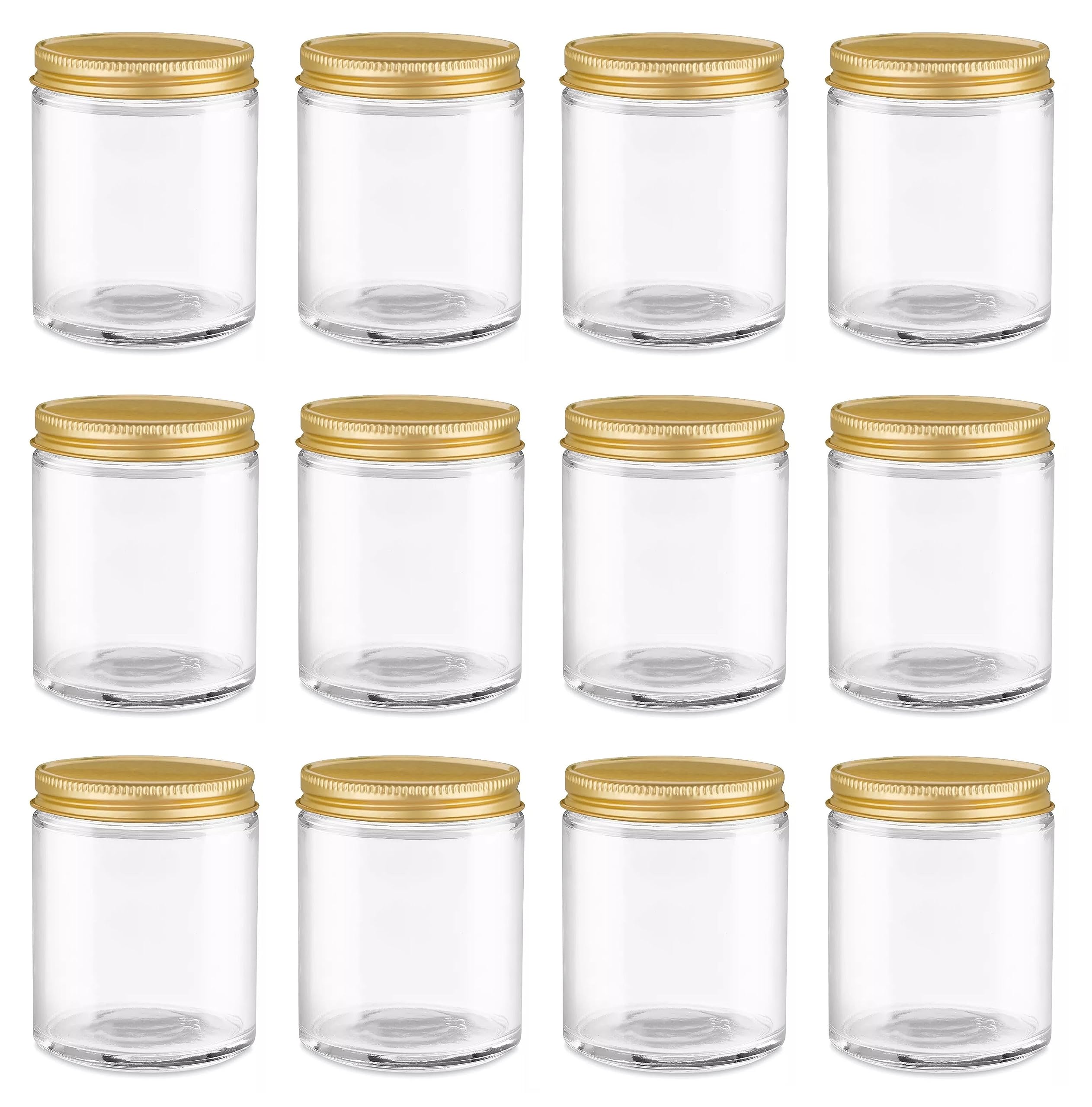 North Mountain Supply 6 Ounce Clear Glass Straight Sided Mason Canning Jars - With 63mm Gold Metal Lids - Case of 12