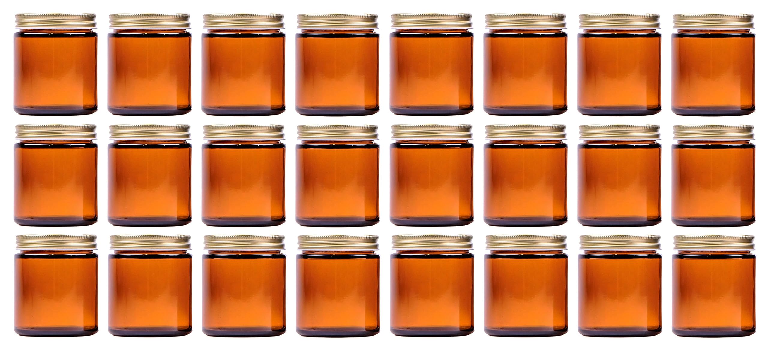 North Mountain Supply 4 Ounce Amber Glass Straight Sided Mason Canning Jars - with 58mm Gold Metal Lids - Case of 24