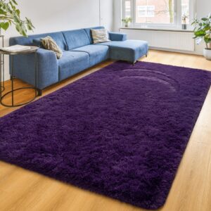 Maxsoft M Fluffy Shag Bedroom Rug, 4x6 Feet Purple Area Rugs for Living Room Nursery Bedside, Fuzzy Plush Dorm Rug for Girls Kids, Furry Carpet for Indoor Modern Soft Home Decor