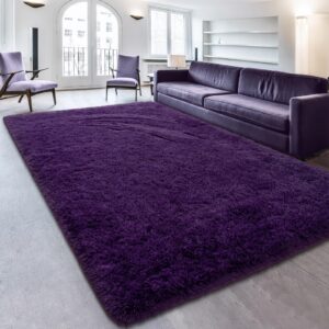 Maxsoft M Fluffy Shag Bedroom Rug, 4x6 Feet Purple Area Rugs for Living Room Nursery Bedside, Fuzzy Plush Dorm Rug for Girls Kids, Furry Carpet for Indoor Modern Soft Home Decor