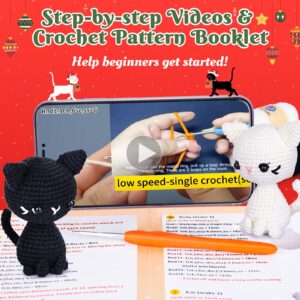 Crochet Kit for Beginners, Crochet Starter Kit with Step-by-Step Video Tutorials, Crochet Animal Kits for Adults Kids, DIY Craft Supplies (Magical Cats)