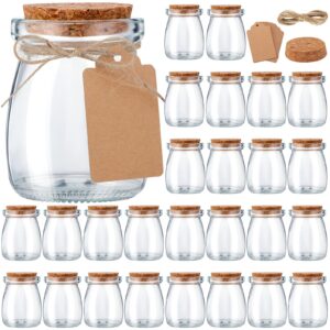 suclain 50 pack glass favor jars with cork lid 3.4 oz small glass bottles jars with 100 labels 50 gift bags twine mini candy containers for wedding favors pudding honey diy projects