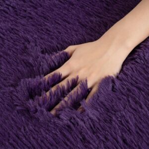 Maxsoft M Fluffy Shag Bedroom Rug, 4x6 Feet Purple Area Rugs for Living Room Nursery Bedside, Fuzzy Plush Dorm Rug for Girls Kids, Furry Carpet for Indoor Modern Soft Home Decor