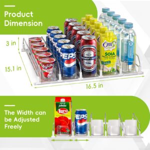 Soda Can Dispenser for Refrigerator,Self-Pushing Drink Organizer for Fridge, Width Adjustable Fridge Organization, Beer Pop Can Water Bottle Drink Dispenser for Fridge (15.1"D) White (5 Row, White)