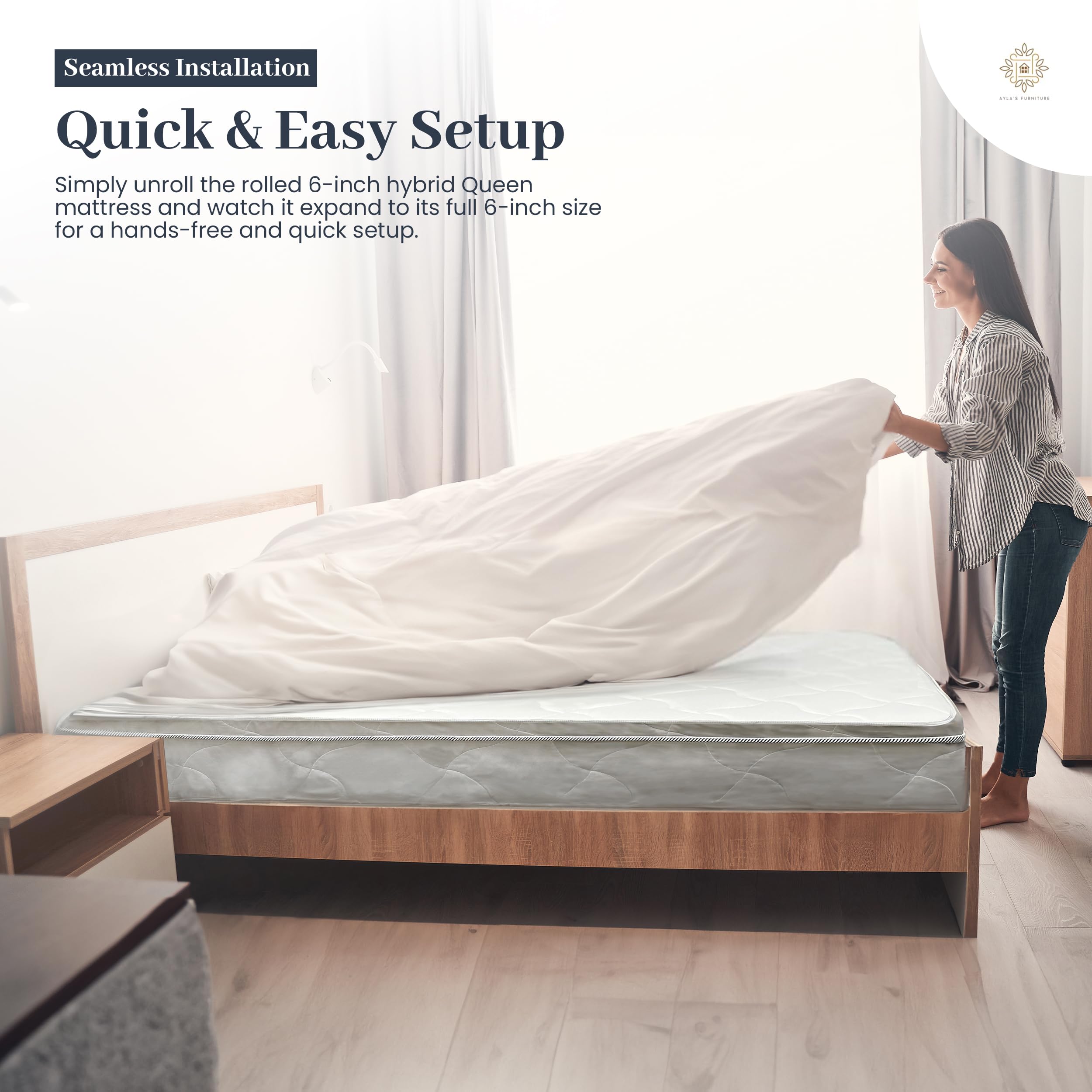 Queen Size Mattress - 6 Inch Cool Comfort Foam & Spring Hybrid Mattress with Breathable Organic Cotton Cover - Quilted Soft Tight Top - Rolled in a Box - Oliver & Smith