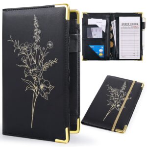 lemmeko server book, pu leather server books for waitress with zipper pockets, waitress book with pen holder fit server apron check presenters for restaurants