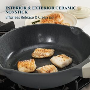 PRICUSIS Nonstick Ceramic Sauté Pan with Lid (4.8 qt, 12 inch), Toxin-Free Deep Frying Pan, Versatile Non Stick Frying Pan, Skillet, PTFE, PFOA & PFAS Free, Compatible with All Stovetops.