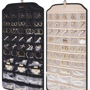 BAGSMART Hanging Jewelry Organizer, Jewelry Holder Organizer Accessories Organizer, 68 Pocket Earring Organizer Organizer for Wall Holding Jewelry,Extra Large Black, 1 Piece