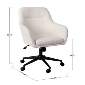 Martha Stewart Rayna Swivel Task Chair with Flared Arms for Home Office in White Boucle with Oil Rubbed Bronze Frame