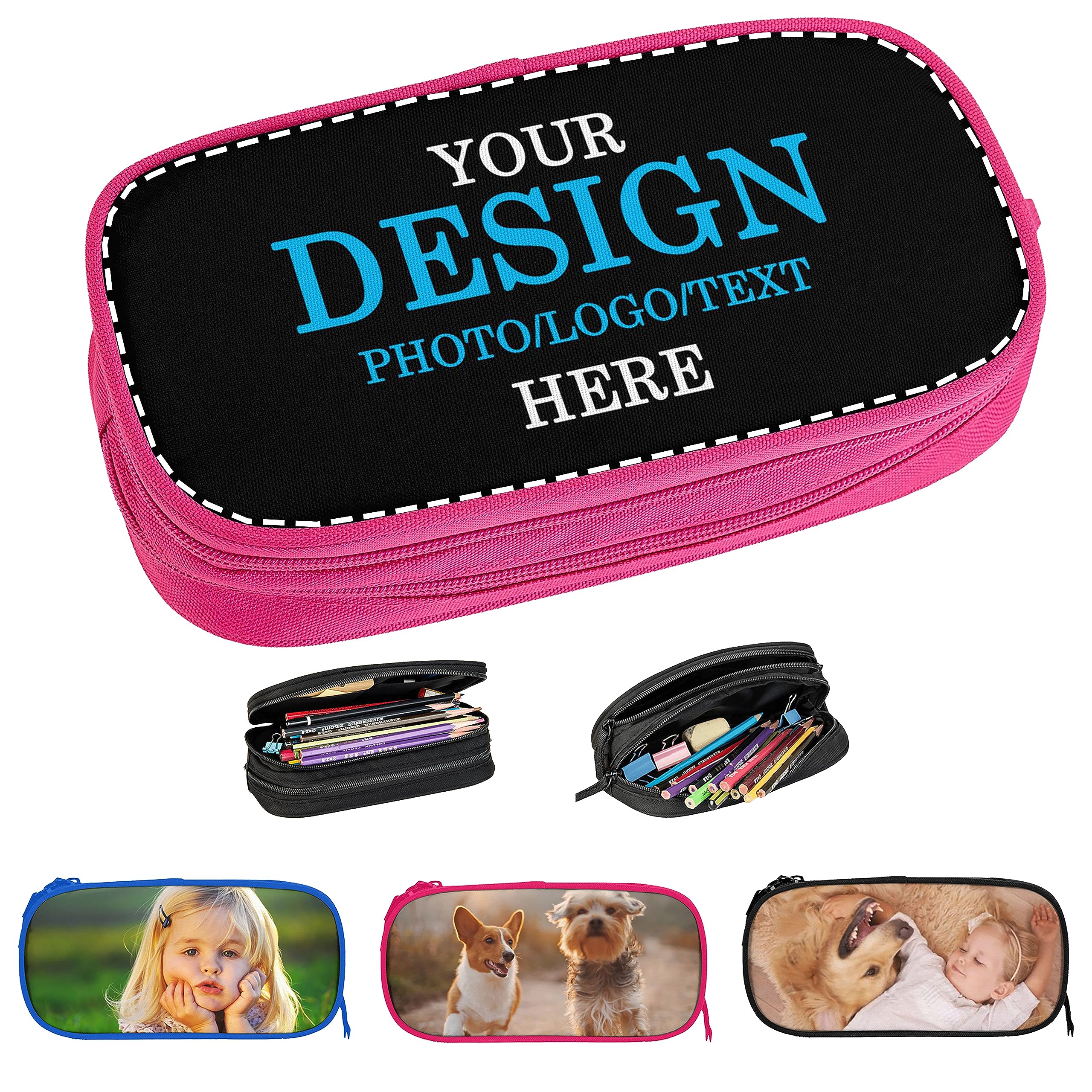 buxvhre Custom Pencil Case Personalized Add Photo Text Logo Pen Bag Large Capacity Zipper Pencil Box for Office Travel Graduation Gifts (Pink)