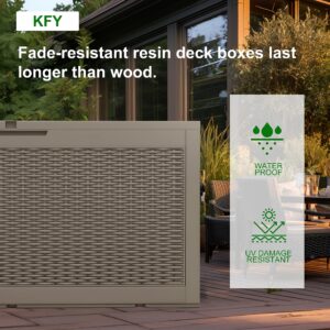 KFY deck box,100-gallon indoor and outdoor storage box made of waterproof and sun-resistant resin material, meeting storage needs for the living room, patio, swimming pool, and toolshed (light khaki)