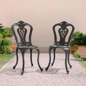 NUU GARDEN Cast Aluminum Patio Chairs All Weather Outdoor Dining Chairs Set of 2 Indoor Outdoor Bistro Chairs for Balcony, Backyard, Garden, Black