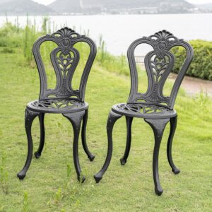 nuu garden cast aluminum patio chairs all weather outdoor dining chairs set of 2 indoor outdoor bistro chairs for balcony, backyard, garden, black