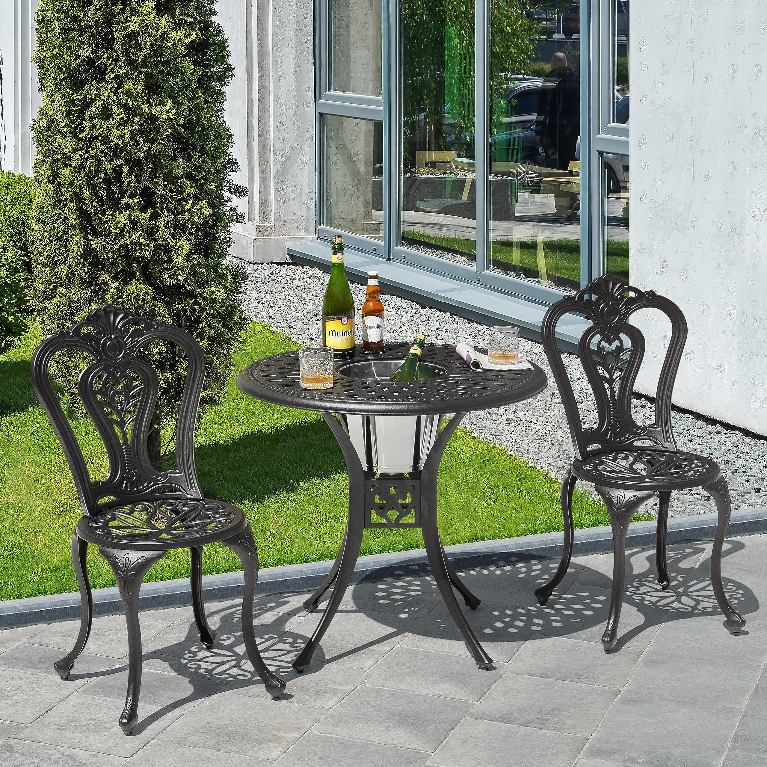 NUU GARDEN Cast Aluminum Patio Chairs All Weather Outdoor Dining Chairs Set of 2 Indoor Outdoor Bistro Chairs for Balcony, Backyard, Garden, Black